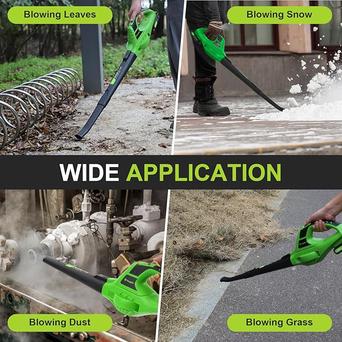 YOUGFIN Leaf Blower Cordless, 20V Handheld Electric Leaf Blower with 2.0Ah Battery and Charger, 2 Speed Mode, Lightweight Battery Powered Blowers for Lawn Care, Yard, Snow Blowing