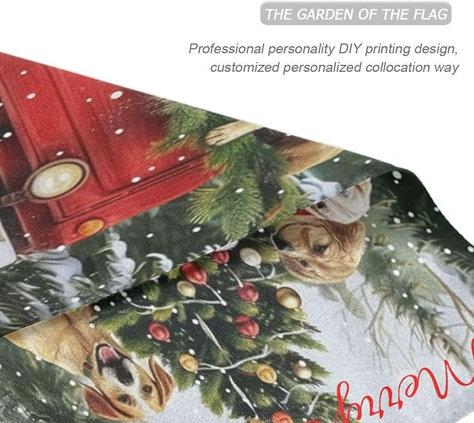 Merry Christmas Welcome Garden Flag 12x18 Inch Winter Dog Xmas Yard Flags Large Vertical Double Sided Red Truck New Year House Flag Seasonal Outside Decor for Yard Farmhouse