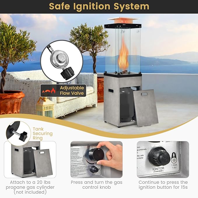 Giantex 41,000 BTU Outdoor Heater, Propane Patio Heater, Outside Space Heater with Protective Cover, Wheels & Adjustable Feet, CSA Certification, Portable Gas Heater for Garden, Yard (Gray)