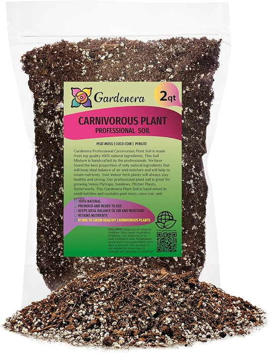 Professional Carnivorous Plant Soil - Ready to Use for Venus Flytraps, Sundews, Pitcher Plants, Butterworts | Peat Moss, Coco Coir, Perlite - 2 Quart Bag