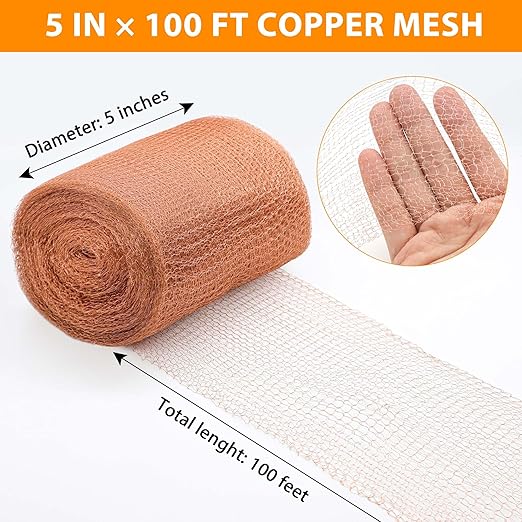 Copper Mesh Roll, 5in x 100ft Copper Mesh Barrier for Blocking Holes,Gaps,Cracks,Seals Water Openings in Gardens & Houses