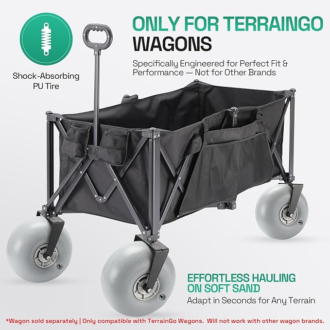 Beach Wagon Wheels Deep Sand and Rough Terrain | Quick-Change Interchangeable Patent Pending | Air-Filled Beach Cart Tires-ONLY Compatible with TERRAINGO Wagons