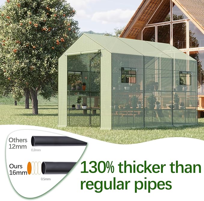 9.75 ft Big Greenhouse, Waterproof Green Houses for Outdoor Garden, Portable Greenhouse for Yard with Roll-Up Zipper, 18 Shelves - Walk-in(9.75x6.9x5.6ft)