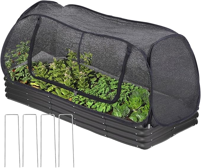 Garden Cover for Raised Flower beds, Plant Protection Hoods and Garden mesh Tents - 70% Sun-Blocking Shade Cloth with Metal pegs and Roll-up Zipper Door,safeguarding Plants from Birds