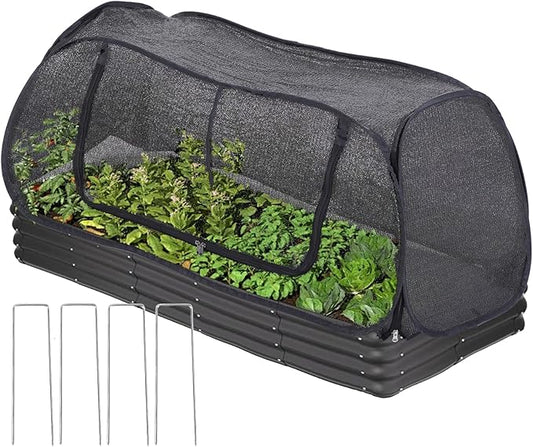 Garden Cover for Raised Flower beds, Plant Protection Hoods and Garden mesh Tents - 70% Sun-Blocking Shade Cloth with Metal pegs and Roll-up Zipper Door,safeguarding Plants from Birds