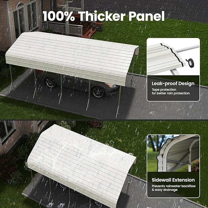 Heavy Duty Metal Carport – Sturdy Structure, All-Weather Protection, Easy Assembly for Cars, Trucks, Boats, Tractors, and Outdoor Storage (White, 12X20 FT)