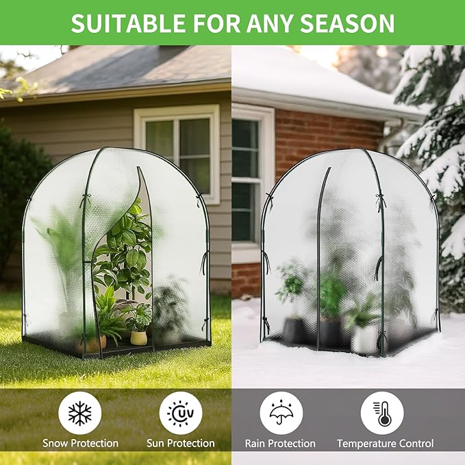 Portable Greenhouse for Outdoors, Green House Tent with Durable Bubble Film Cover and Zippered Door,Walk-in Mini Green House with Removable Mat for Indoor Outside Protecting Plant,47.2x47.2x71 Inch