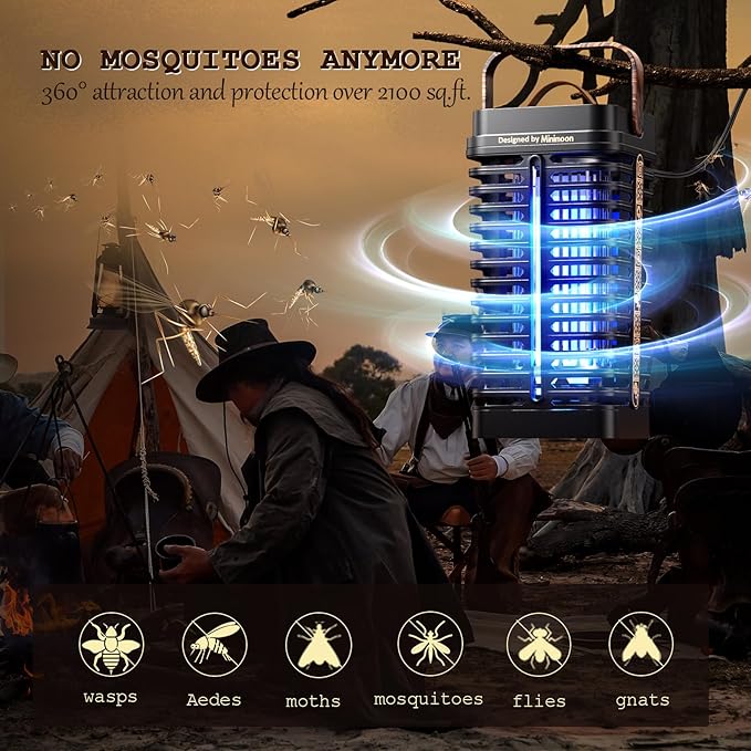 Minimoon Bug Zapper Outdoor, 15W Mosquito Zapper 4200V Electric Fly Trap, Western Theme, Easy to Clean, IPX4 Waterproof, 5.9 Ft Cord, Fly Zapper for Backyard, Patio, Camping, Indoor