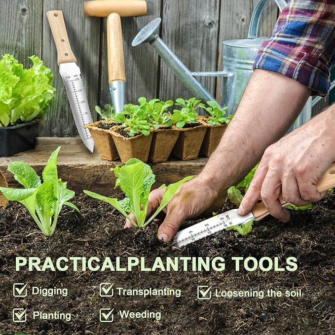 ZHENHAN Hori Hori Garden Knife- 7.2" Multi-Purpose Garden Knife with Heavy-Duty Stainless Steel Blade & Ergonomic Grip for Digging,Planting,Weeding(Silver)