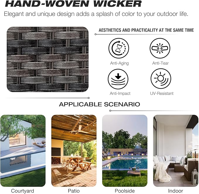 Joyside Wicker Patio Furniture Set 6 Piece Set with 1 Three-Seat Sofa, 2 Swivel Rocker Chairs, 2 Ottomans and 1 Side Table, Outdoor Furniture Patio Conversation Sets(Mixed Grey/Green)