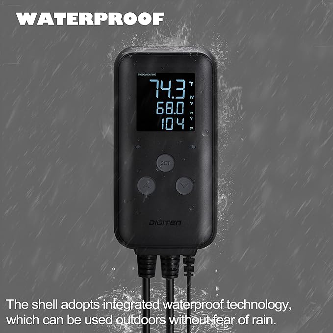 DIGITEN Waterproof Temperature Controller DTC310 Digital Temperature Controller Aquarium Temperature Controller Greenhouse Thermostat for Heater 10A Outdoor Heat Mat Thermostat Controller for Seedling