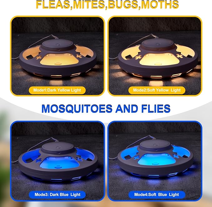 4 Pcs Flea Traps for Inside Your Home with 8 Sticky Pads, Bed Bug Tick Killer Flea Light Gnat Traps Pest Control, UV Night Light Bug Catcher for Bugs Moths Gnat Indoor and Outdoor(White)