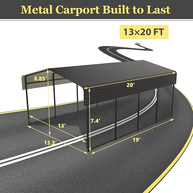 Car Port Metal Carport Kit - 1015 FT Heavy Duty With Galvanized Steel Roof for Cars, Boats, and Tractors