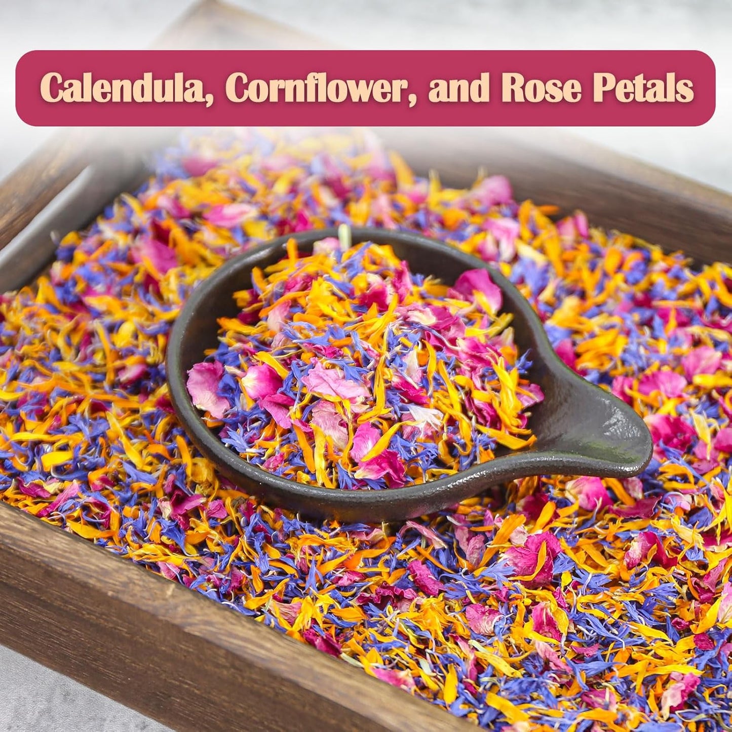 FullChea - Mixed Edible Flowers - 1oz/29g - Natural Dried Calendula, Cornflower, and Rose Petals - Culinary Grade - Cake Decorations - Caffeine-Free - Perfect for Cakes & Drinks