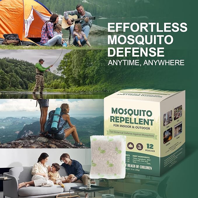 Mosquito Repellent for Patio, 12 Pcs Mosquito Repellent Pouches, Mosquito Deterrent Indoor Outdoor, Mosquito Control, Keep Mosquitoes Away from Home Patio Camping,