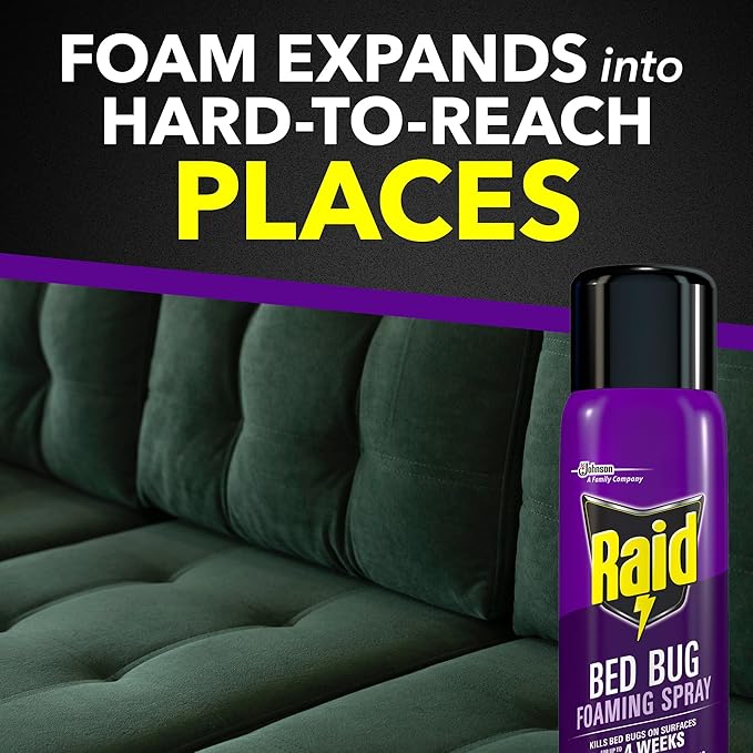 Raid Bed Bug Foaming Spray, Kills Bed Bugs and Their Eggs, for Indoor Use, Non-Staining, Keeps Killing for Weeks, 16.5 oz (Pack of 1)