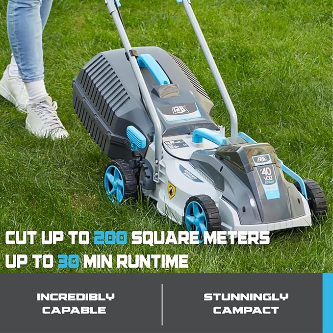 RB 40V 13-Inch Brushless Cordless Lawn Mower with 4.0Ah Lithium Battery & Fast Charger, 2-in-1 Lightweight Mower for Small Yards, Foldable Handle, 5 Cutting Height Adjustments