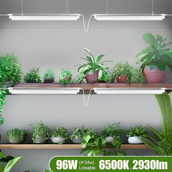 Grow Lights for Indoor Plants, 4 X 24w White & 660nm Red Full Spectrum Plant Lights for Indoor Growing, LED Grow Light for Plant Stand Shelf Cabinet Grow Tent Greenhouse,Linkable,Plug&Play