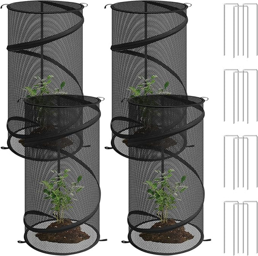 4 Pcs Pop up Plant Covers from Animals, 22.8" x12.6"Round Foldable Plant Covers, Garden Plant Protectors with Stakes for Outdoor Plants (Black)