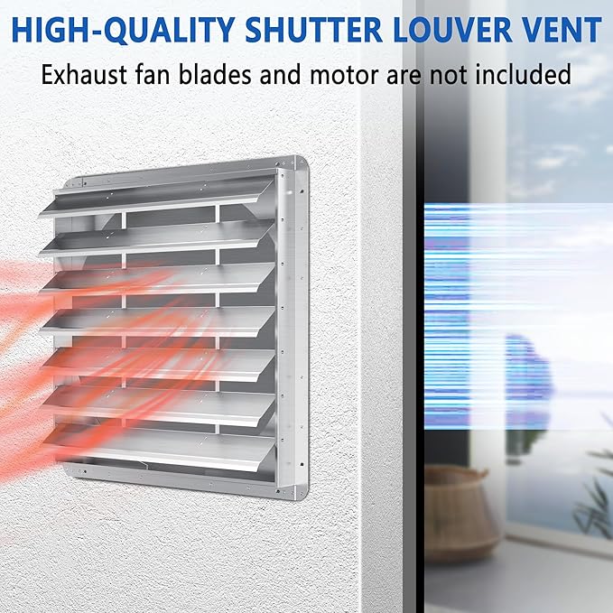 30 Inch Galvanized Shutter Exhaust Louver Vent, Automatic Gravity Shutter Louver Vent for Home Attics, Workshops, Barn, Greenhouse (Motor&Blades are not Included)