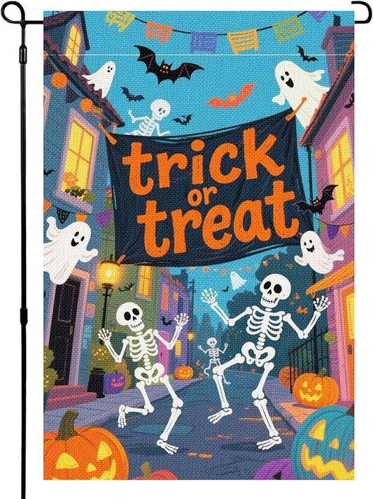 Halloween Garden Flag 12x18 Inch Double Sided, Outdoor Burlap Yard Decor for Porch, Patio, Holiday Decorations, Blue