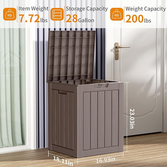 28 Gallon Outdoor Storage Box – Resin Deck Box with Lockable Lid, Waterproof Patio Furniture Storage for Tools, Garden & Yard Organization