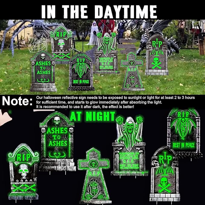Large Halloween Tombstones Decorations, 6 Pack 16.5”x 11” Outdoor Graveyard Yard Stakes, Waterproof Plastic Halloween Gravestones with 12 Stakes for Cemetery Lawn Displays