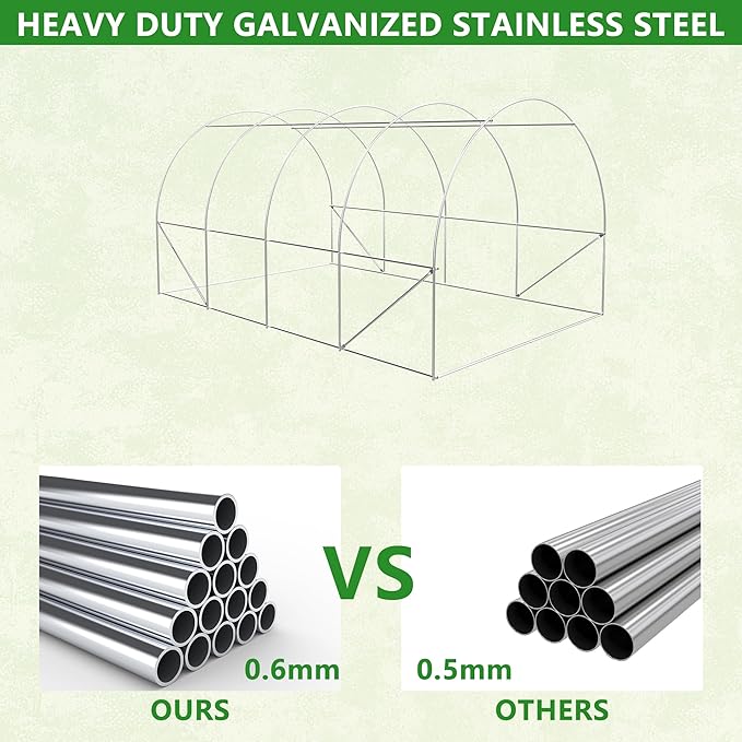 13x8.2x6.5 Ft Walk-in Greenhouse Tunnel, Heavy-Duty Portable Greenhouse with Watering System, Roll-up Zipper Door and Window, PE Cover, White