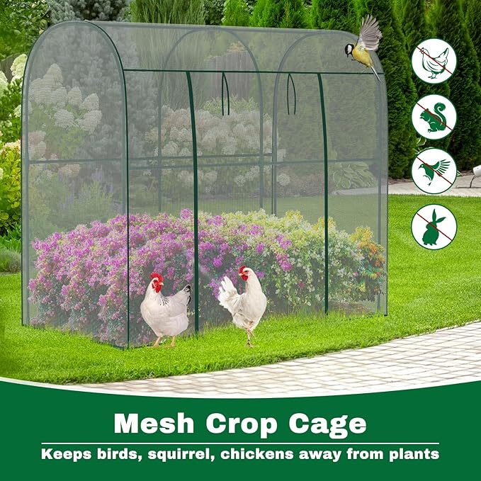Crop Cages for Garden Plant, 6.6x3.3x6 Ft Plant Protection Netting Tent with Zippered Door, Raised Bed Cover, Garden Bed Cover with Frame, Wind-Resistant Plant Cages for Outdoor Plants