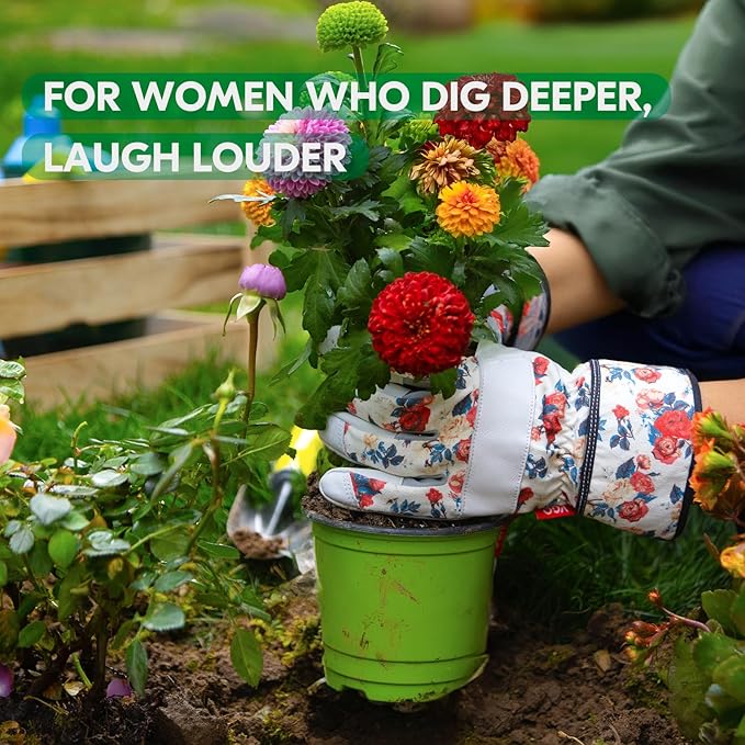 Vgo... Women Gardening Gloves Premium Goat Leather Work Gloves Thornproof for Pruning,Outdoor Activities(GA7454/GA3561)