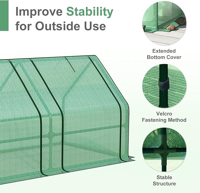 Aoodor 6 x 3 x 3 ft Mini Greenhouse with 2 Zipper Doors, Water-Resistant, UV-Protected for Flowers, Vegetables, and Herbs, Includes 2 Covers
