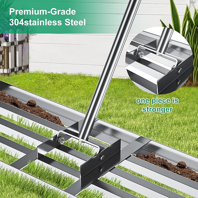 Lawn Leveling Rake 30 inch x 10 inch, Lawn Leveler Tool with 6.5ft Handle Rakes, 304Stainless Steel Yard Leveling Rake, Heavy Duty Soil Leveling Rakes for Backyard, Garden, Farm, Pasture