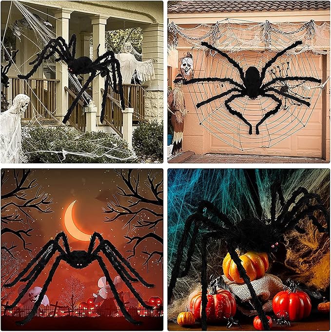 98IN/8.2FT/250CM Halloween Giant Spider Decorations: Largest Fake Scary Hairy Spider - Halloween Huge Plush Toy Spider Props Toy for Indoor Outdoor Creepy Lawn Garden Decor Black
