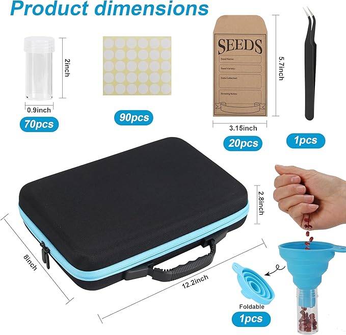 70 Slots Seed Storage Organizer, Garden Seeds Saver kit Seed Organizer with 20 Seed Envelopes, Write Label, Funnel, Tweezer for Flower Plants Vegetable Seed Saving (Seeds not Included)