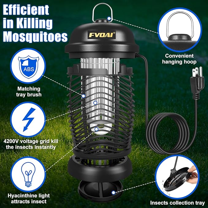 Bug Zapper Outdoor, Mosquito Zapper, Fly Zapper, Electric Fly Traps, Mosquito Killer for Home, Patio, Backyard