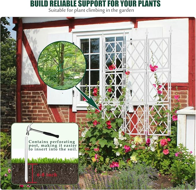 5.25FT Trellis for Climbing Plants Outdoor, Garden Wall White Trellis with Ties, Plastic Coated Metal Pipe Support Tall Plant Fence for Ivy Vines Rose Flower