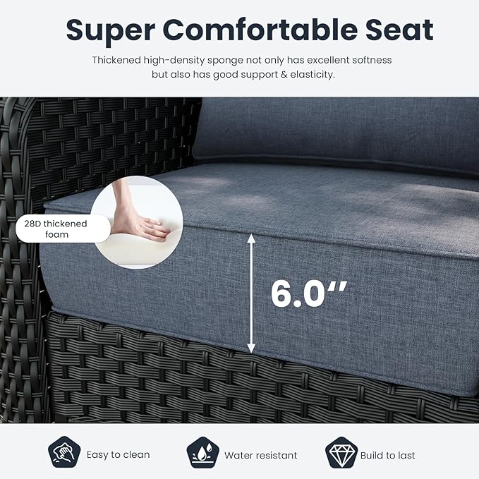 9 Pieces Outdoor Patio Furniture Sets with Rocking Swivel Chairs with 6-inch Thick Cushion and Side Table for Deck Lawn