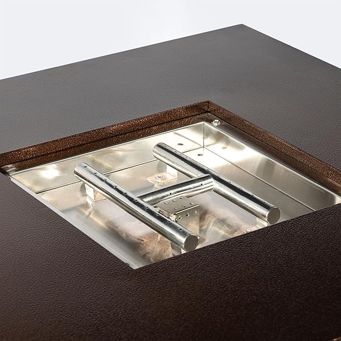 28'' Propane Fire Pit Table, 50,000 BTU Fire Table with Steel Lid, Big Legs, Laval Rocks, Deck Safe Fire Pit, Gas Fire Pits for Outside Patio, Brown.