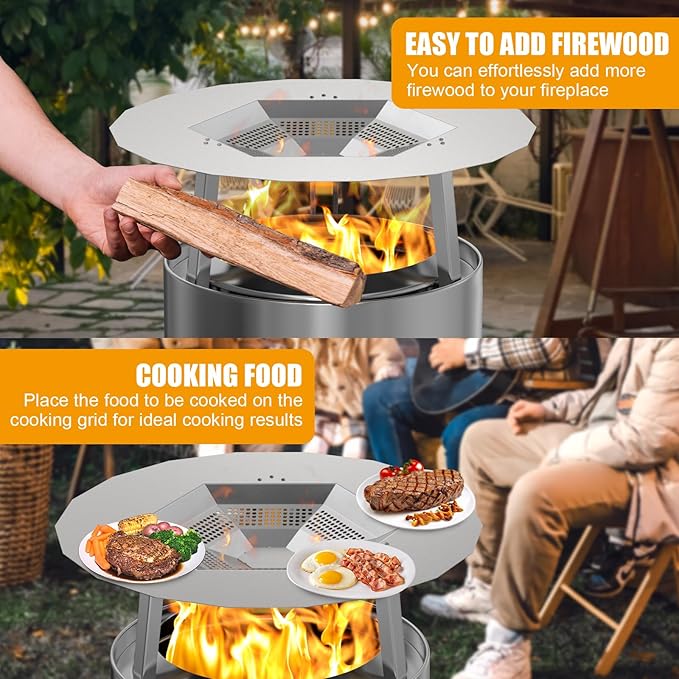 BBQ-PLUS One-Piece Heat Deflector Replacement for Solo Stove Ranger 15" Fire Pit, Stainless Steel Heat Diffuser Accessories with 3 Support Leg for Most 15 inches Outdoor/Indoor Backyard Fire Pit