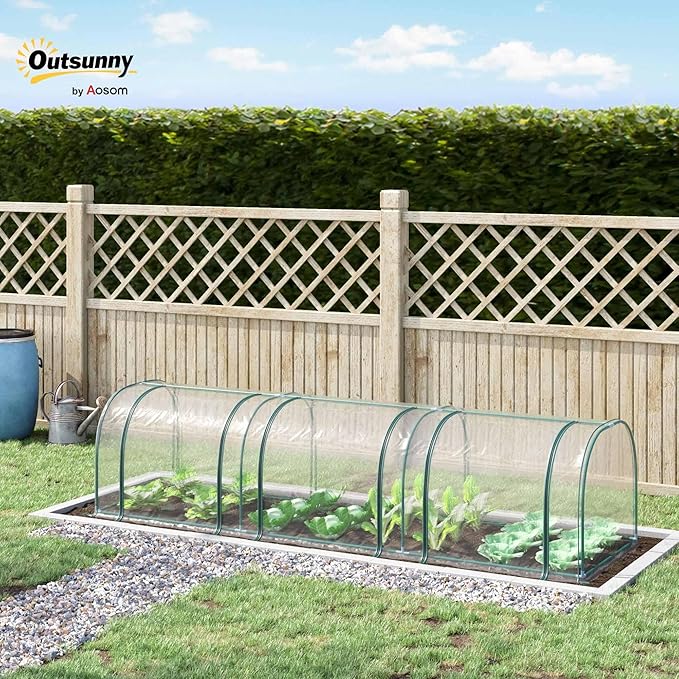 Outsunny 11' x 3' x 2.5' Mini Greenhouse, Portable Tunnel Green House with Roll-Up Zippered Doors, UV Waterproof Cover, Steel Frame, Clear