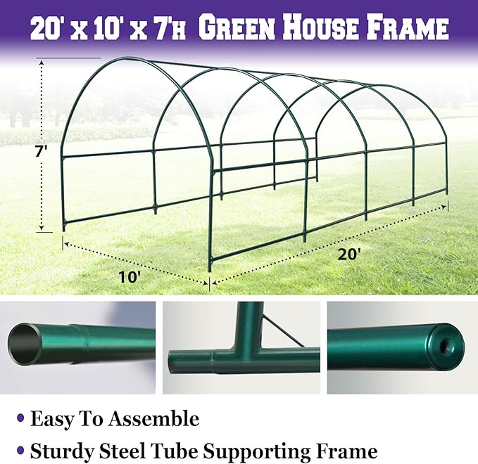 Strong Camel Greenhouse Replacement Frame for 20' X 10' X 7' Larger Hot Garden House , Support Arch Frame Climbing Plants/Flowers/Vegetables (20' X 10' X 7')
