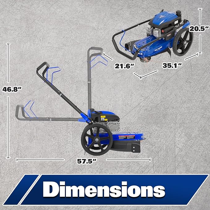 BILT HARD Walk Behind String Trimmer, 170cc 4-Cycle Gas Brush Hog Mower, 22 Inch Cutting Diameter, Push Weed Eater with 14 Inch Flat Free Wheels, Brush Cutter for Farm, Lawn, Yard
