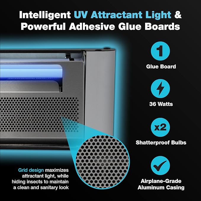 Catchmaster Vector Plasma One Trap, Compact UV Light Fly Traps for Home, Gnat Traps for House Indoor, Shatterproof Bulbs, UV Lamp Insect Killer, Silent Bug Light for Deli, Bars, Kitchen & Trash Rooms