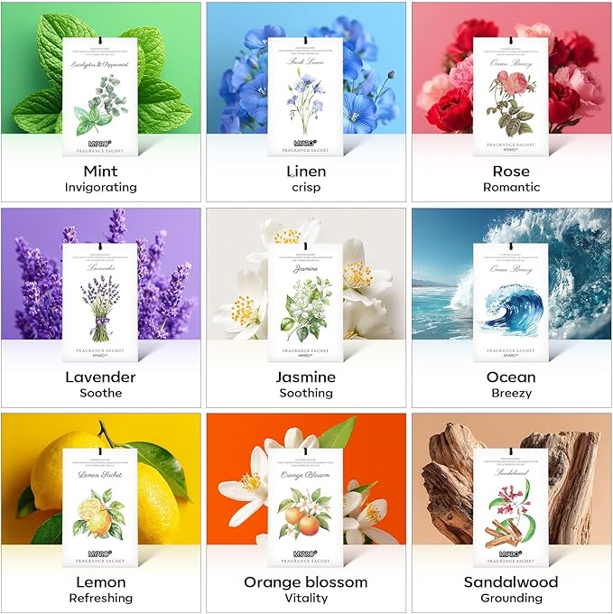 MYARO 12 Packs Jasmine Scented Sachets for Drawer and Closet, Long-Lasting Air Freshener Sachets Bags Drawer deodorizers Fresh Scents, Home Fragrance for Lover