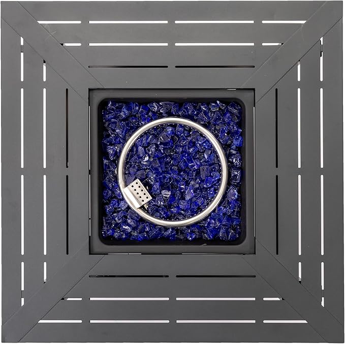 30'' Propane Fire Pit Table, 50,000 BTU Fire Table with Steel Lid, Big Legs, Blue Glass Stones.