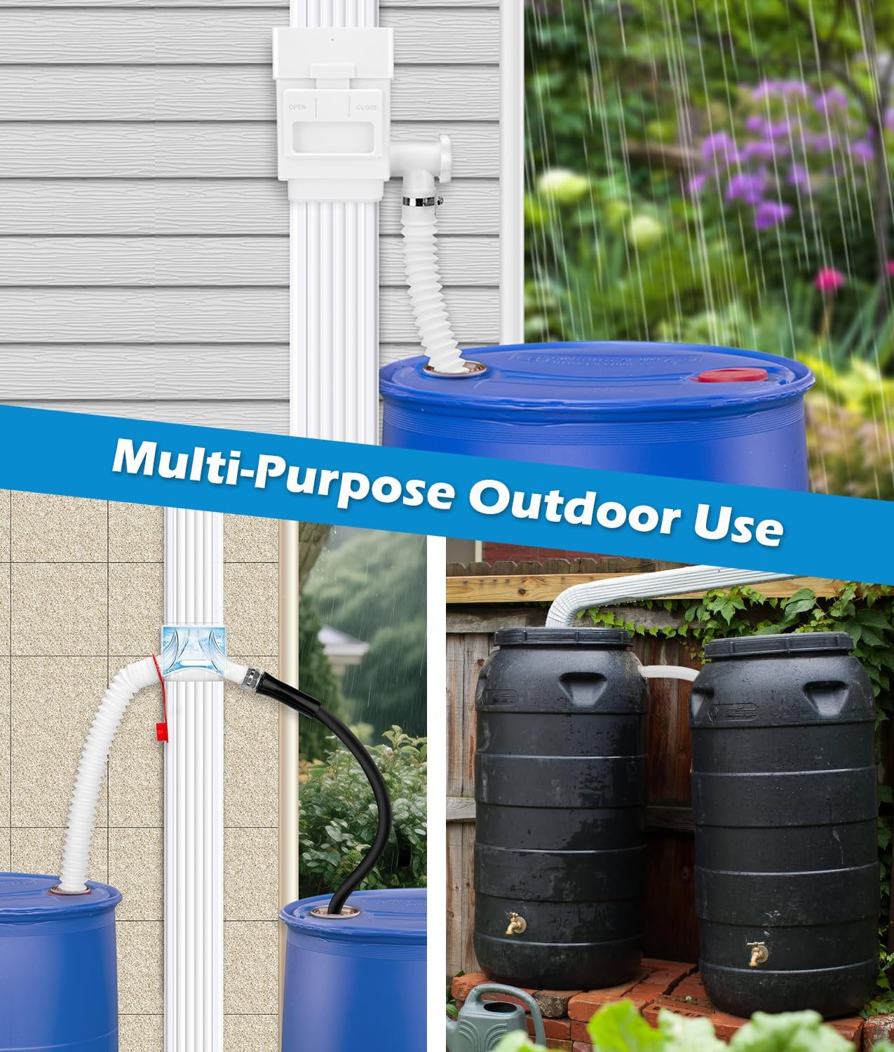 WADEO Rain Barrel Hose Connector, Compatible with Downspout Diverters(1.25'' Outlet Diameter) & Links Rain Barrels for Increased Storage