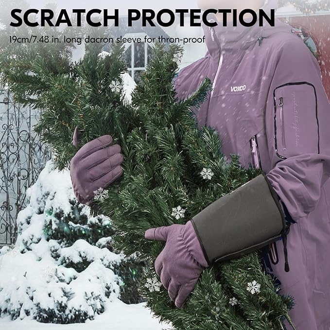 Vgo... Winter Warm Safety Work Gloves Women, Extended Pig Split Leather Cuff,Synthetic Leather, Rose Pruning Thorn Proof,Gardening(Size S,Purple,SL6592FLWP)