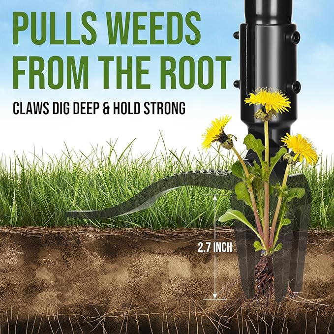 Weed Puller, Stand Up Weed Puller with 4-Claw Steel Head, Long Handle Weed Remover Hand Weeder Tool Remove Root Weeds Without Bending or Kneeling for Lawn and Garden (64 inch)