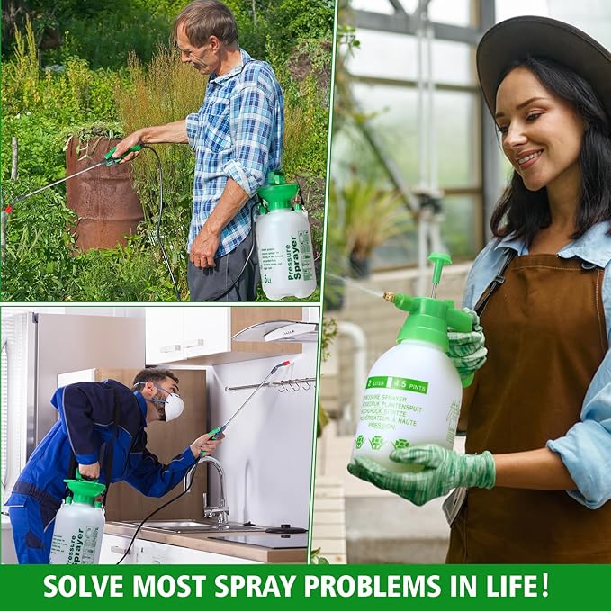 Tioncy 2 Pack 1.35 Gallon Pump Pressure Sprayer & 0.53 Gallon Handheld Garden Pump Sprayer with Adjustable Brass Nozzle Water Mist Spray Bottle for Lawn Garden Plants Weed Sprayer Cleaning Solutions