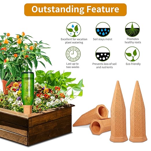 Plant Watering Spikes 12 Pack,Terracotta Plant Watering Spikes Wine Bottle Automatic Plant Waterer for Watering Indoor and Outdoor Plants While on Vacation - Plant Perfect Self-Watering Device